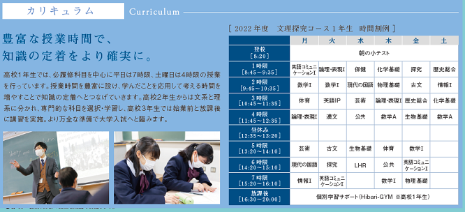 高校1年時間割例